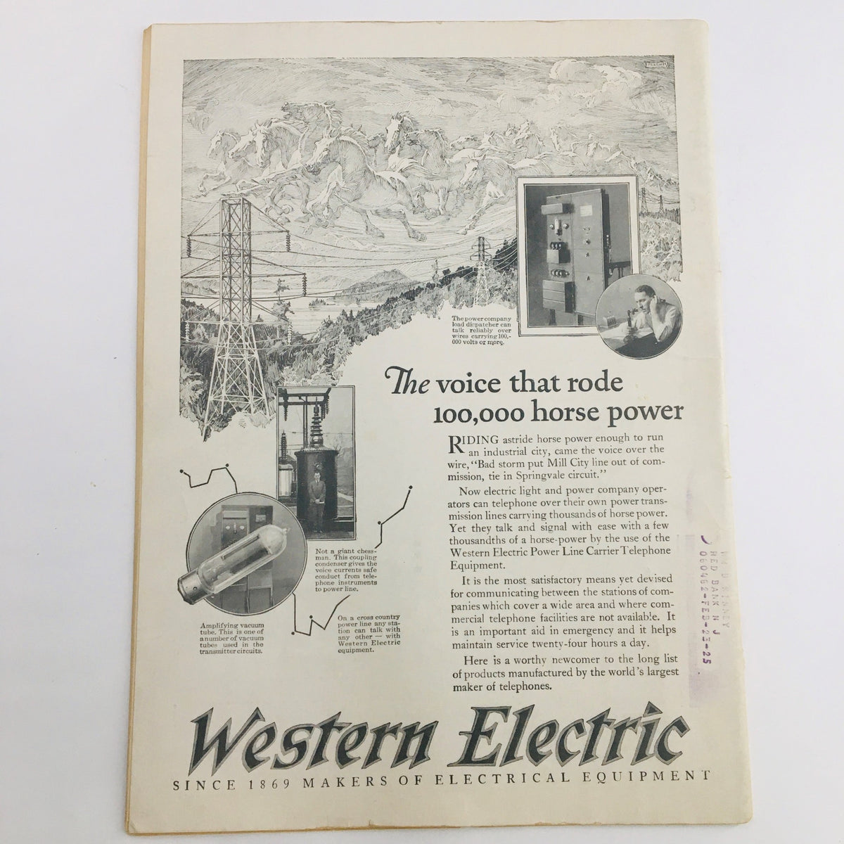 Back cover of Time News-Magazine December 8 1924 Vol 4 #23 showcasing an advertisement for Western Electric, illustrating the company's contributions to electrical equipment.