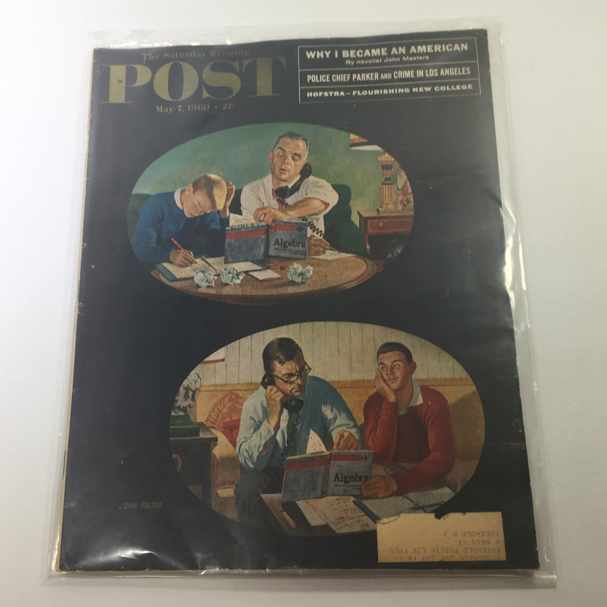 Cover of The Saturday Evening Post Magazine from May 7, 1960, featuring the article 'Why I Became An American', illustrated with scenes of various individuals engaging with algebra books.
