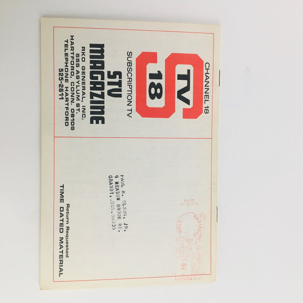 Back cover of STV Magazine Subscription TV, showing subscription details and an address label from April 1967.