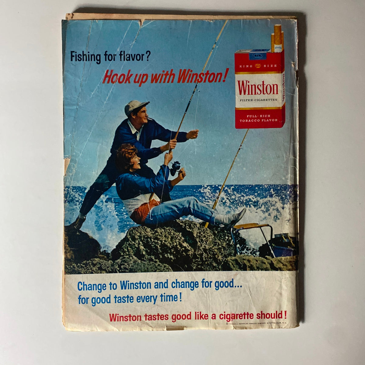 Cover of Time Magazine July 16, 1965, Vol 86 No. 3 featuring Ho Chi Minh, showcasing vintage advertisement for Winston cigarettes with fishermen on the coast.
