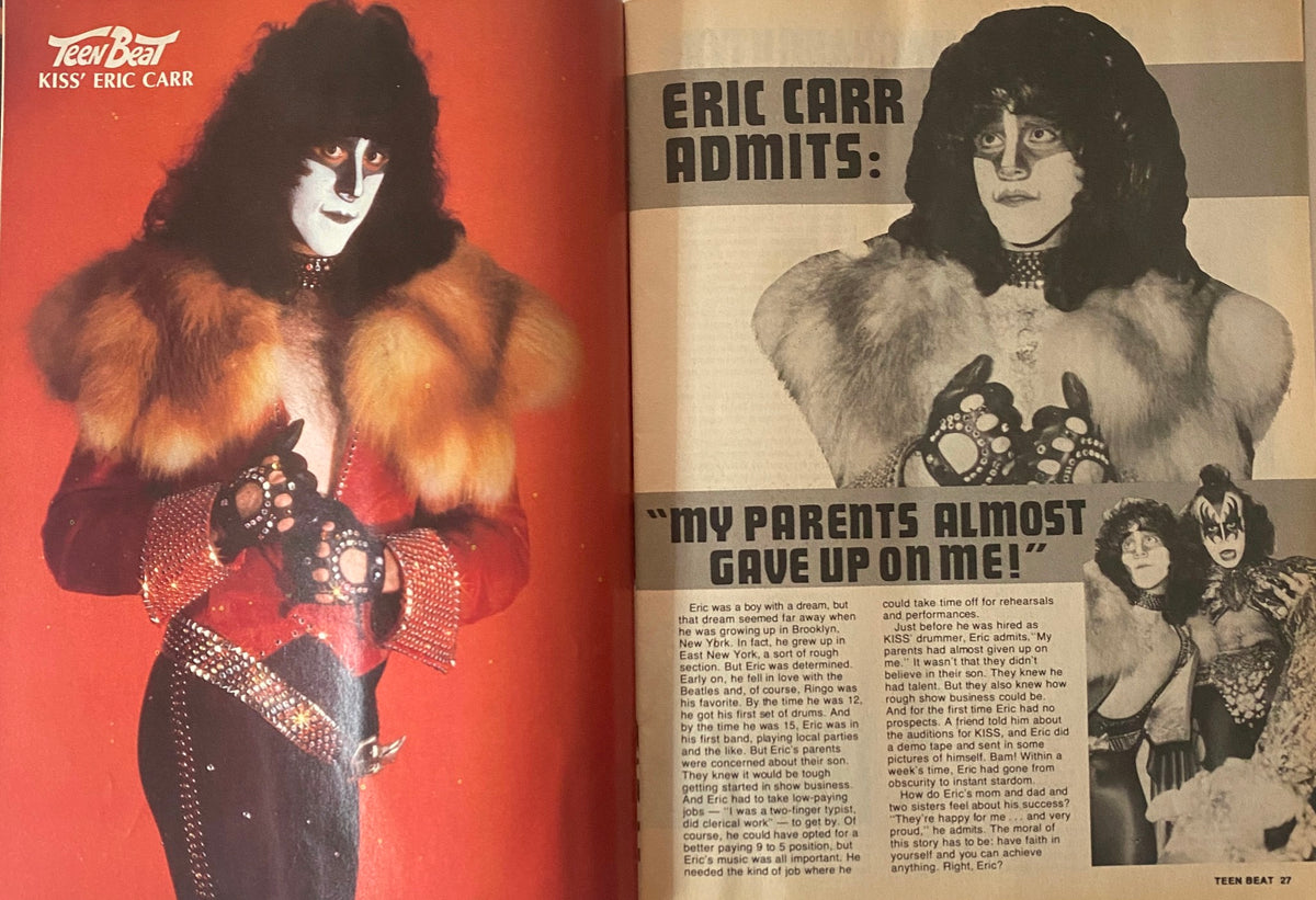 Teen Beat Magazine March 1981 feature on KISS's Eric Carr, including an interview discussing his experiences and challenges.