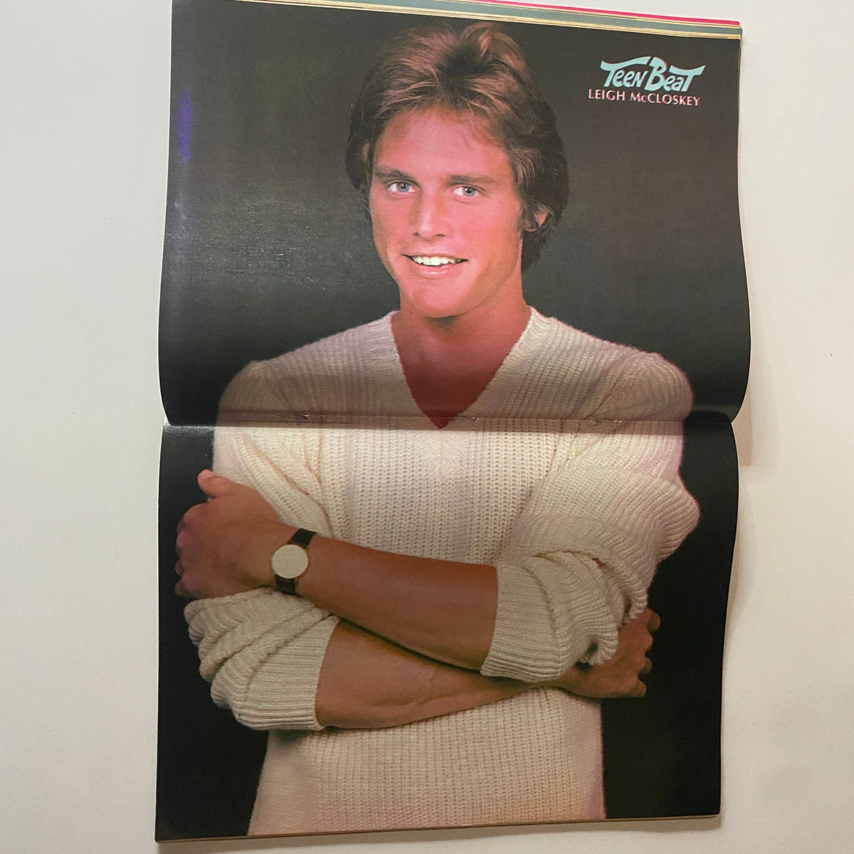 Leigh McCloskey centerfold from Teen Beat Magazine May 1981, featuring the actor in a stylish pose, reflecting his popularity during the time.
