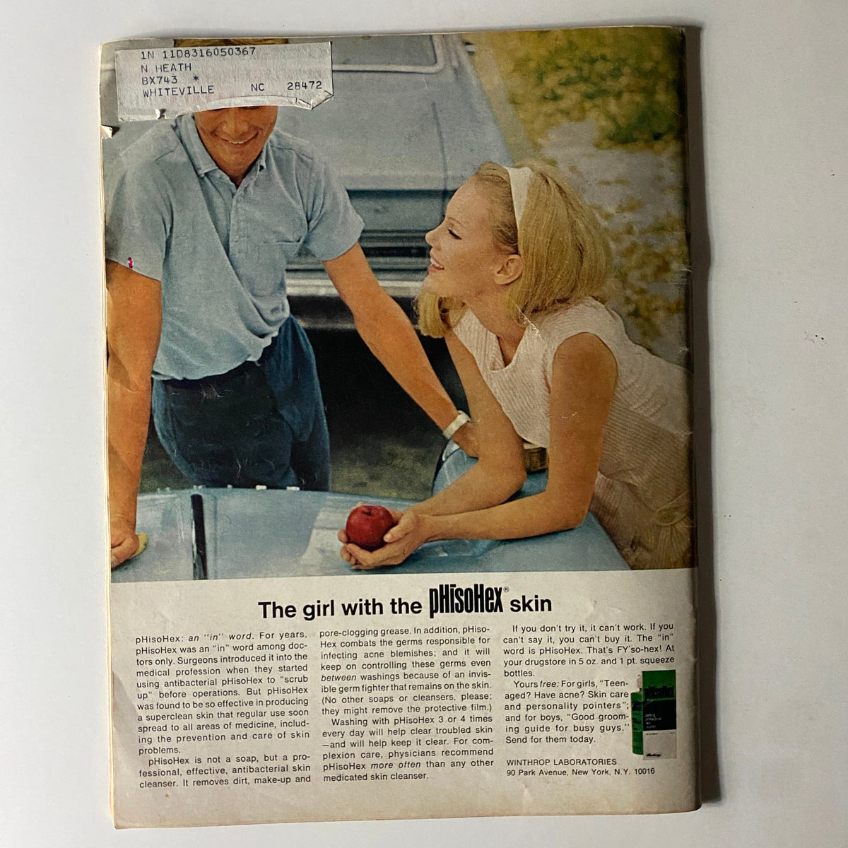 Back cover of Teen Magazine, November 1966, featuring a girl with apple, promoting pHisodHex skin cleanser, illustrating mid-60s beauty culture.