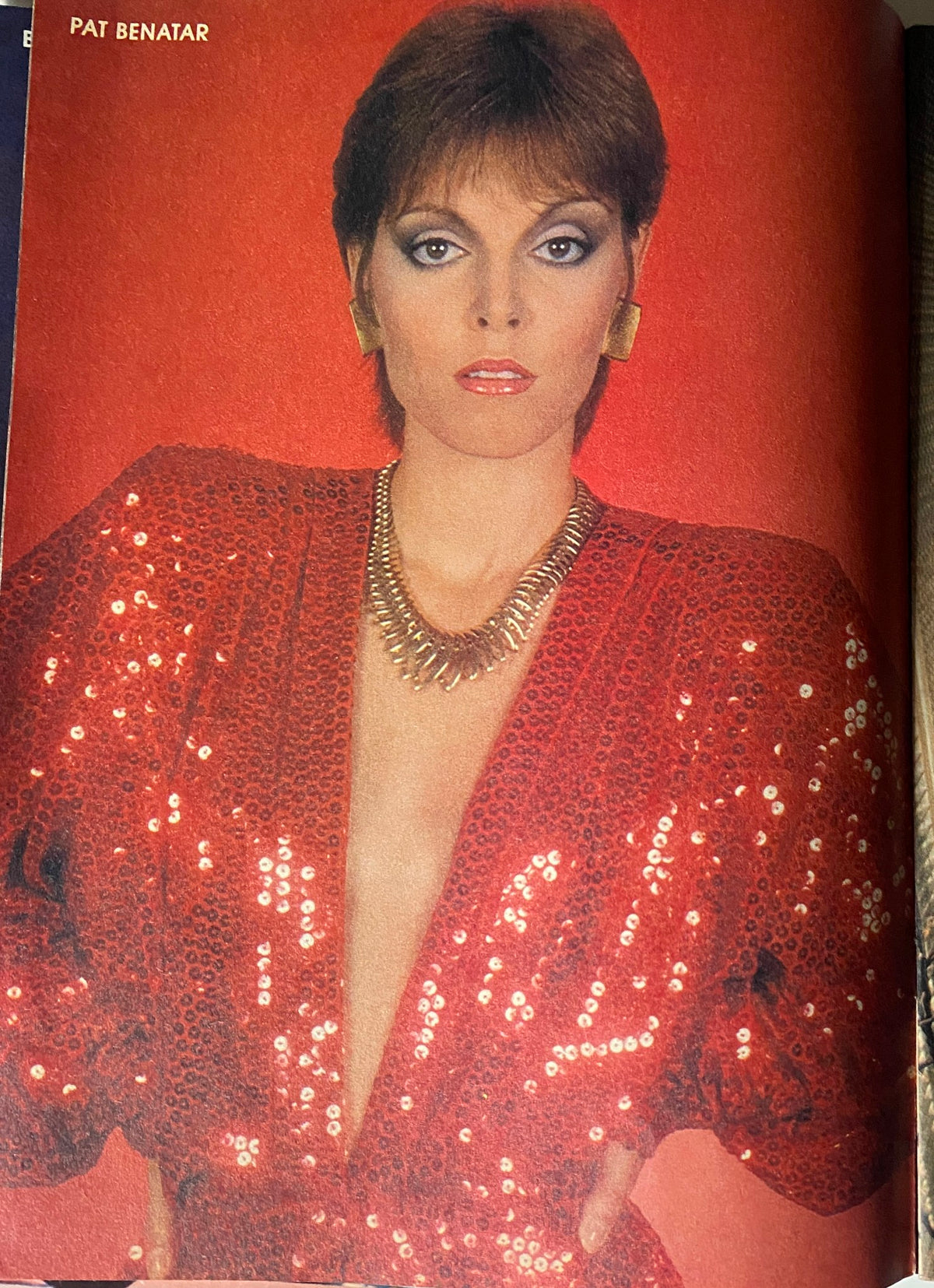 Rock Stars Photo Album No. 7 1982 featuring the iconic Pat Benatar in a glamorous red sequined outfit.