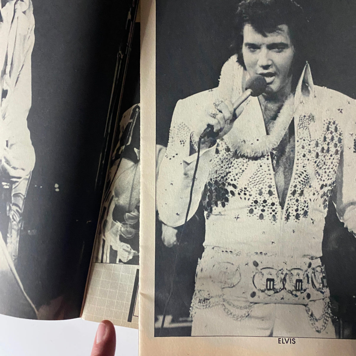 Rock Stars Photo Album No. 7 1982 display of Elvis Presley performing in his famous stage attire.