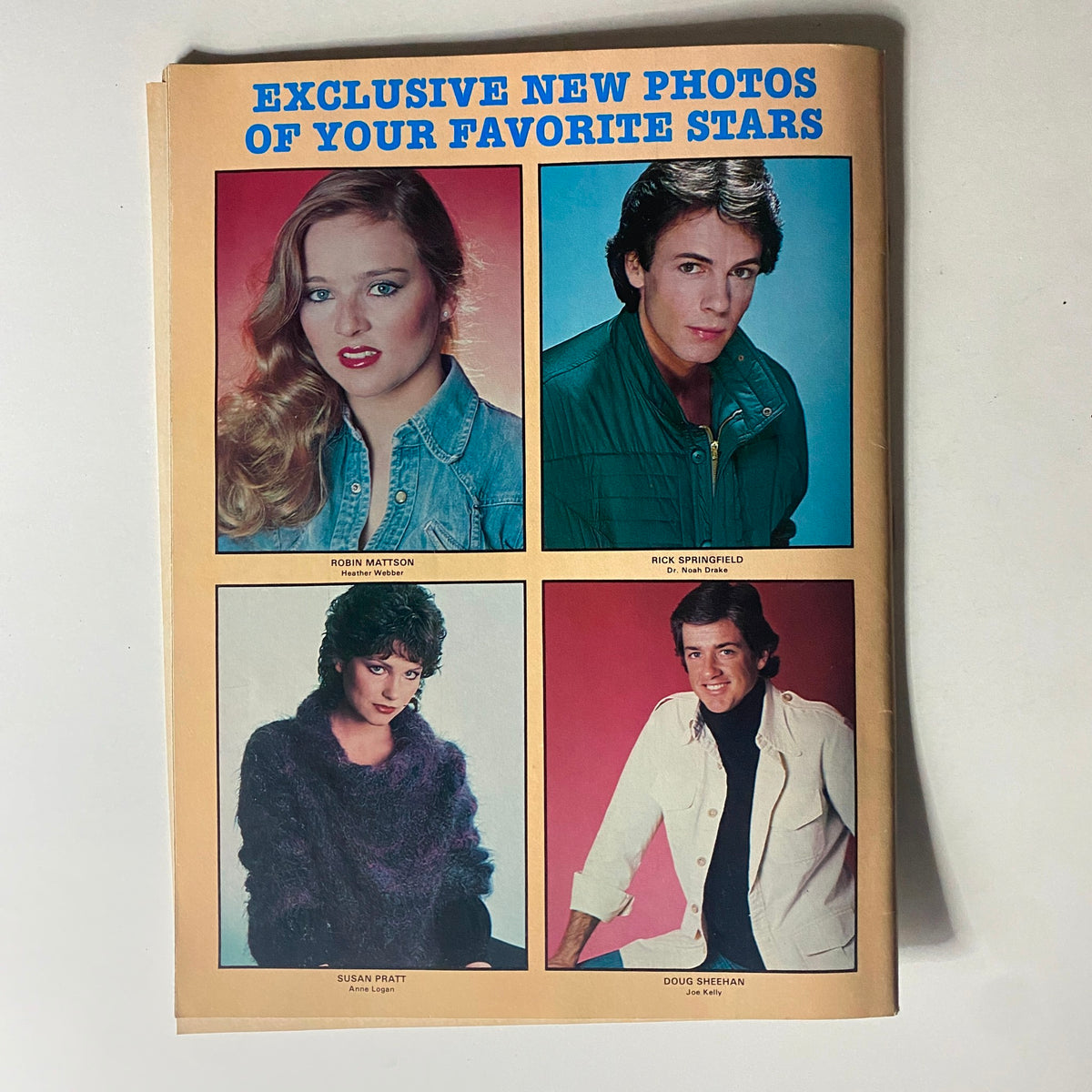 Featured images of famous soap stars, including Robin Mattson and Rick Springfield, from the Photoplay Soaperstar Magazine Summer 1982.