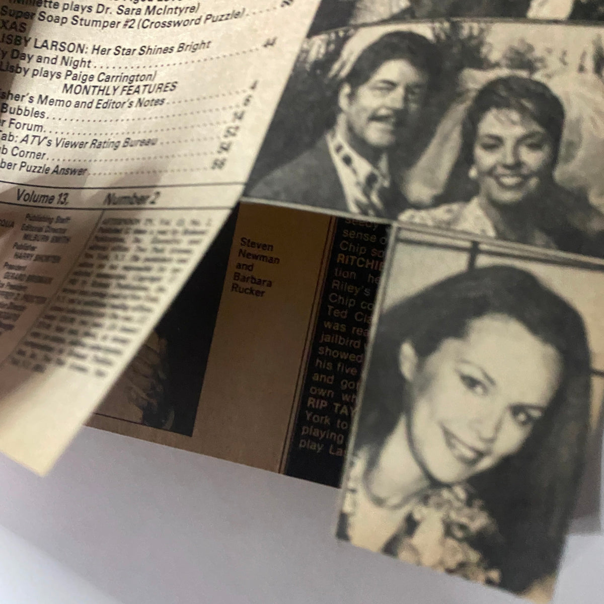 Partial view of the table of contents from Afternoon TV Magazine October 1981, with cut-out images of soap opera stars including Laura Malone.