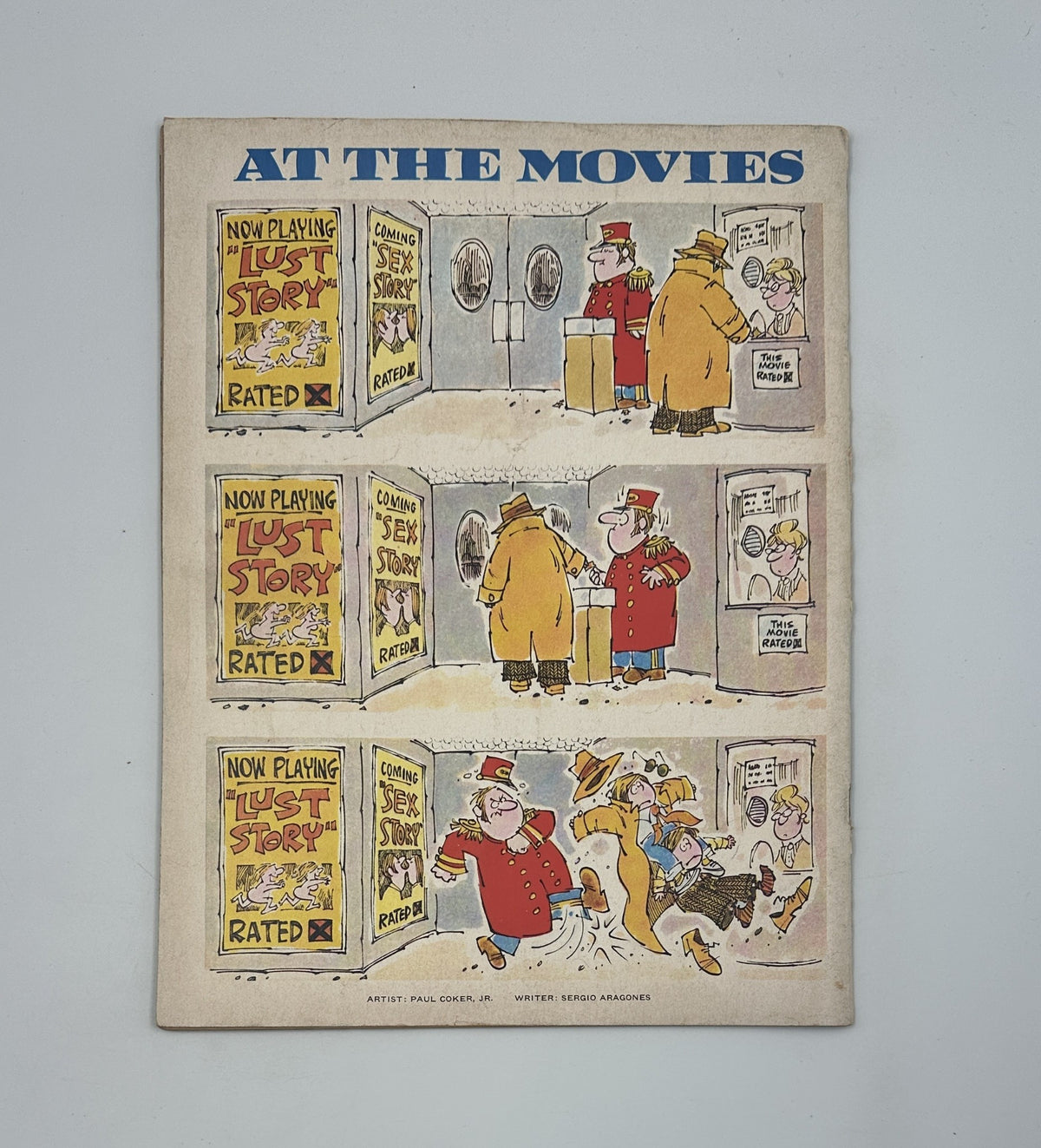 Back cover of MAD Magazine No. 150 April 1972, featuring a humorous cartoon about movie ratings and audience reactions.