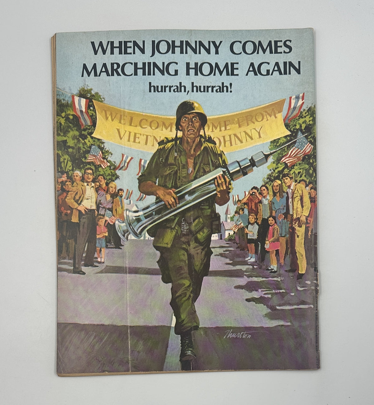 Cover of MAD Magazine No. 149 from March 1972 featuring the title 'When Johnny Comes Marching Home Again' with a soldier returning home, surrounded by a crowd and patriotic decorations, reflecting themes of war and satire.