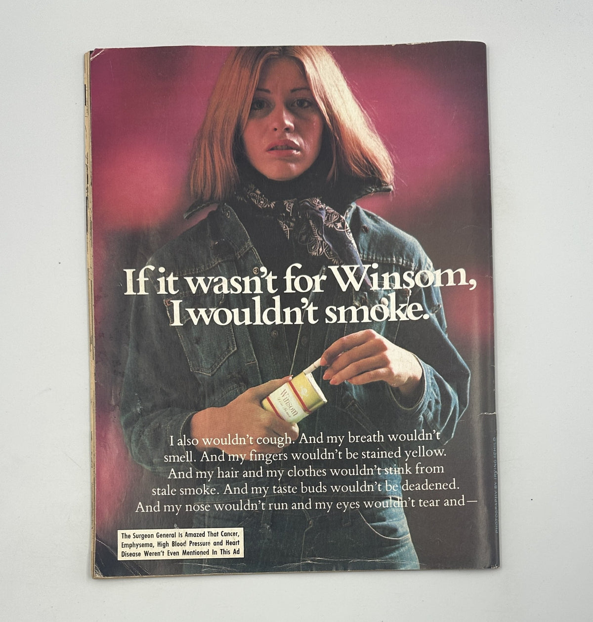 Back cover of MAD Magazine No. 183 from June 1976 featuring an anti-smoking advertisement that humorously critiques smoking habits, with the tagline 'If it wasn't for Winsom, I wouldn't smoke.'