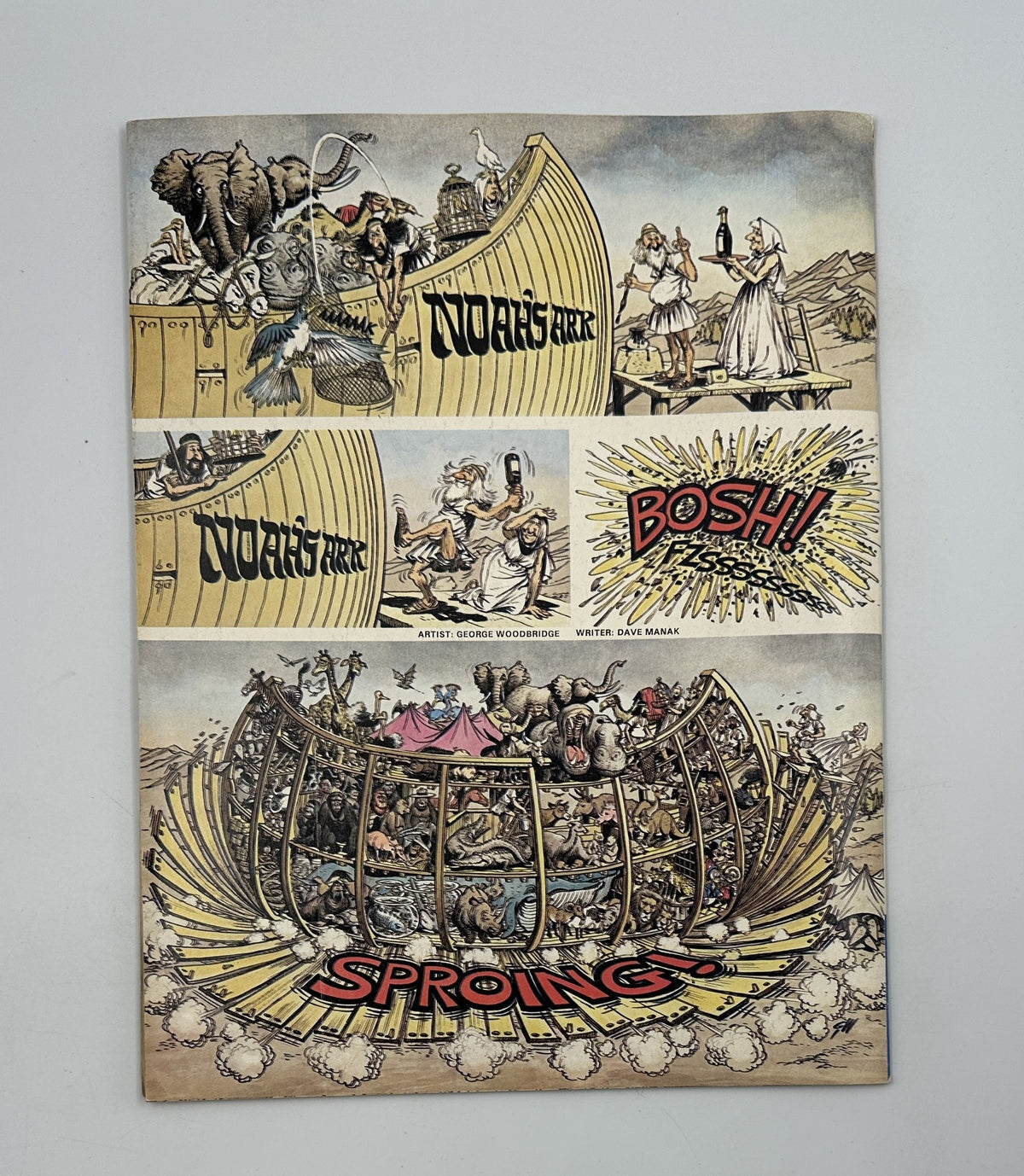 Cover art from MAD Magazine No. 217 September 1980 featuring a humorous illustration of Noah's Ark with characters in comical situations. The artwork includes oversized text saying 'BOSH!' and 'SPROING!' which enhances the satire theme of the magazine.