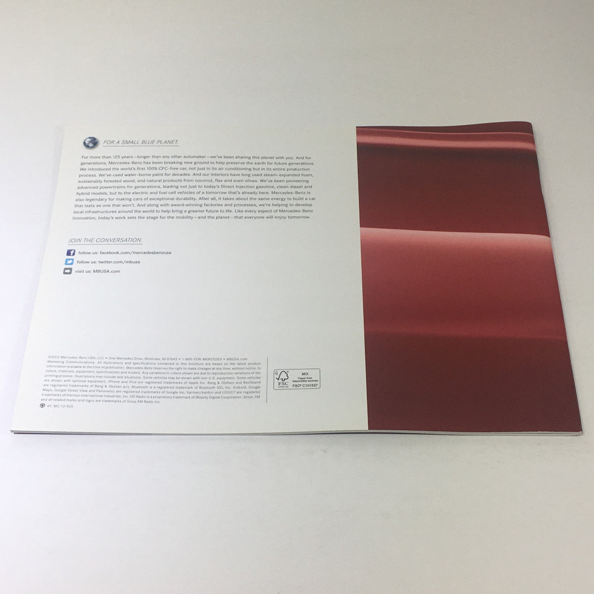 Back cover of the 2013 Mercedes-Benz SL-Class Dealership Car Auto Brochure Catalog with promotional information and branding.