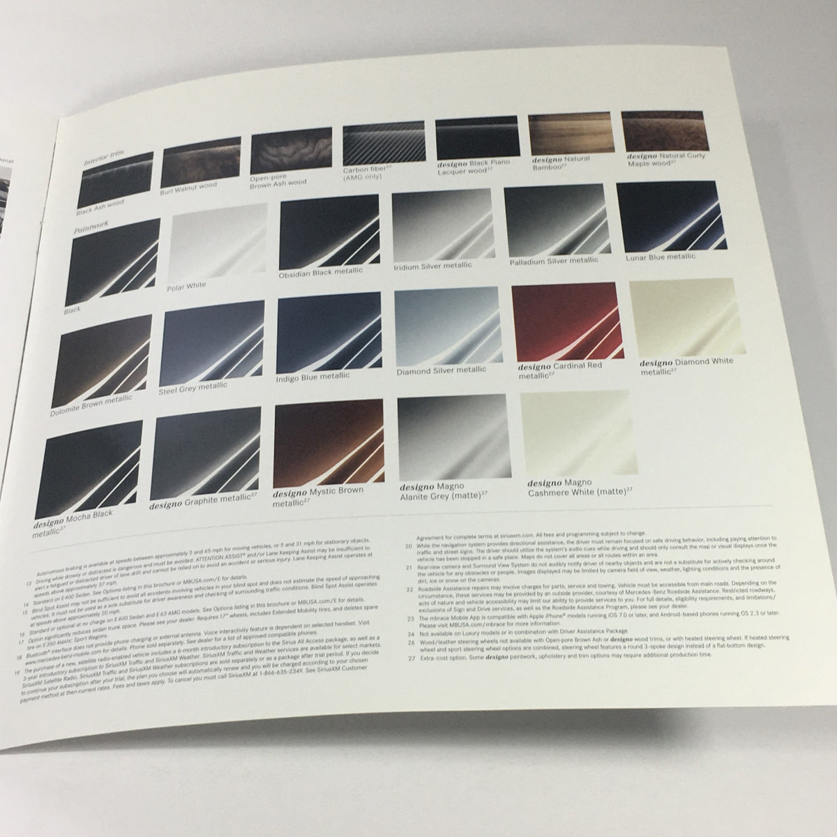 2015 Mercedes-Benz E-Class Sedans & Wagon Dealership Car Auto Brochure Catalog featuring color and trim options for the exterior of the E-Class vehicles.