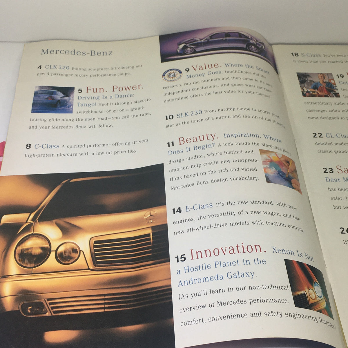 Inside page of the 1997 Mercedes-Benz CLK-30 C-230 Sedan Dealership Car Auto Brochure Catalog highlighting features such as fun driving and price options.
