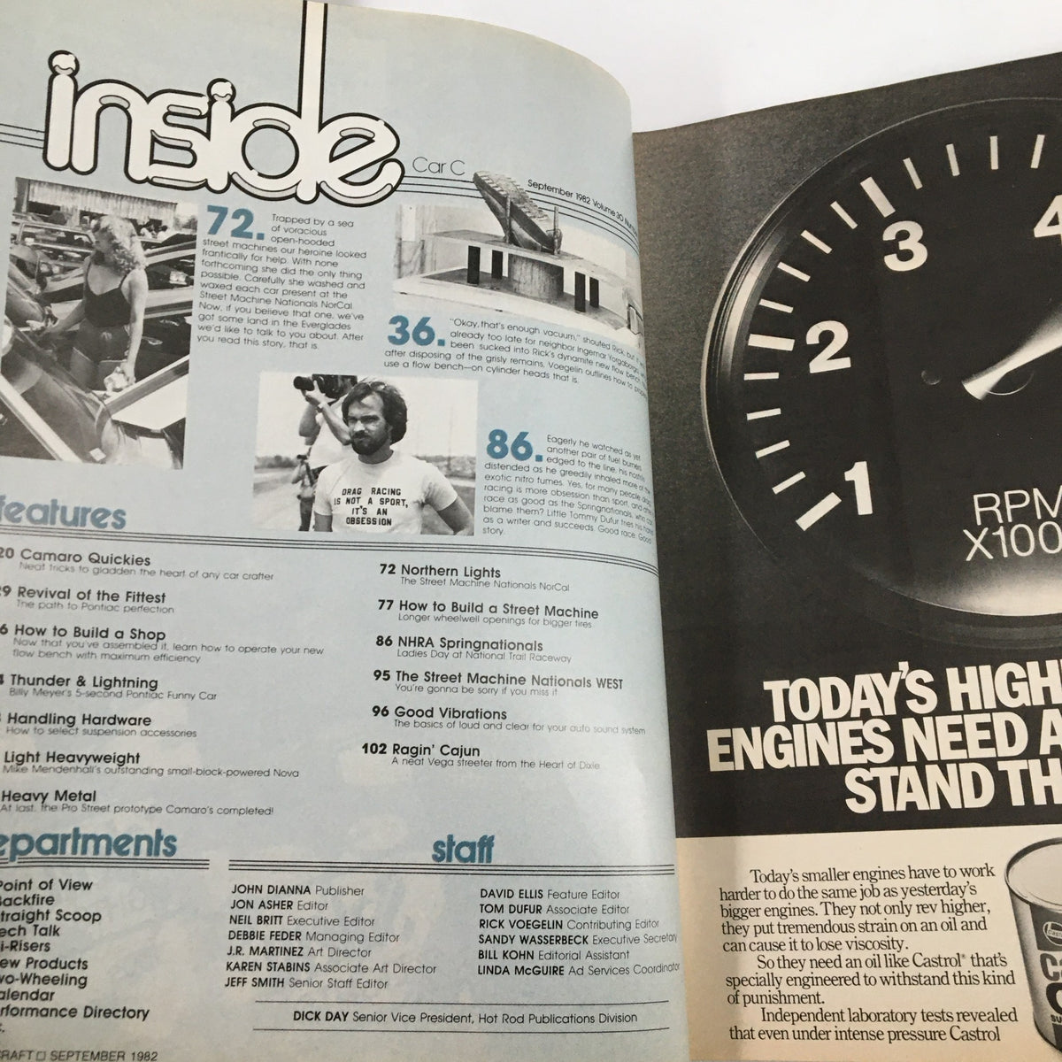 Inside page of VTG Car Craft Magazine September 1982 featuring contents layout, including articles and features on automotive performance and the street machine culture.