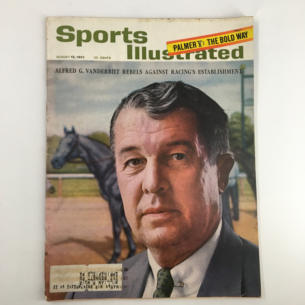 Vintage Sports Illustrated magazine cover from August 12, 1963 featuring Alfred G. Vanderbilt, with the headline 'The Bold Way'. The cover displays a portrait of Vanderbilt against a background with a horse and racing elements.