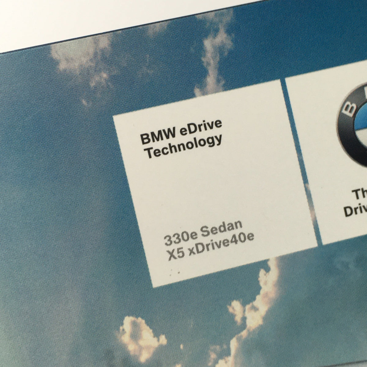 Close-up view of the 2015 BMW eDrive Technology 330e Sedan and X5 xDrive40e specifications highlighted in the 2015 BMW eDrive Technology brochure.