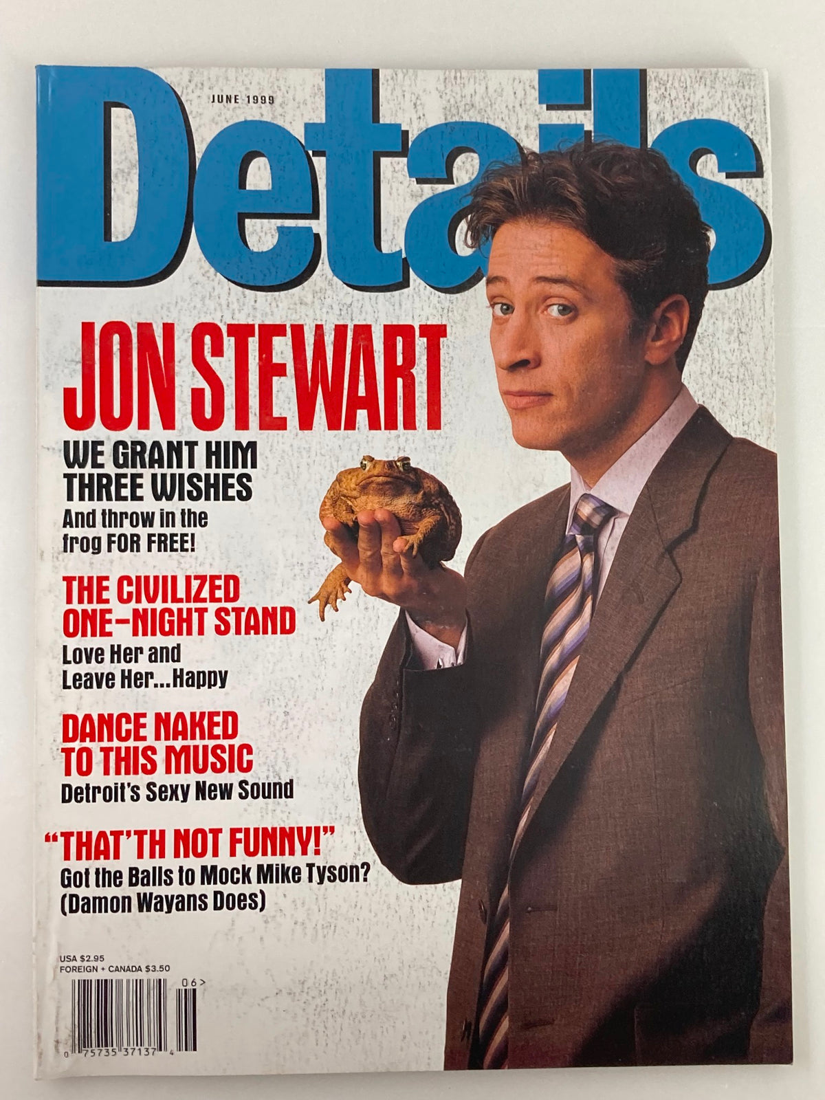 Cover of Details Magazine, June 1999, featuring Jon Stewart, headline 'We Grant Him Three Wishes', showcasing a vintage magazine collection item.