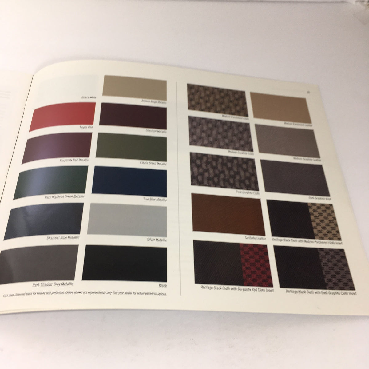 Color options page from the 2003 Ford F-150 4x4 Pickup Dealership Car Auto Brochure Catalog displaying various paint finishes and interior materials.