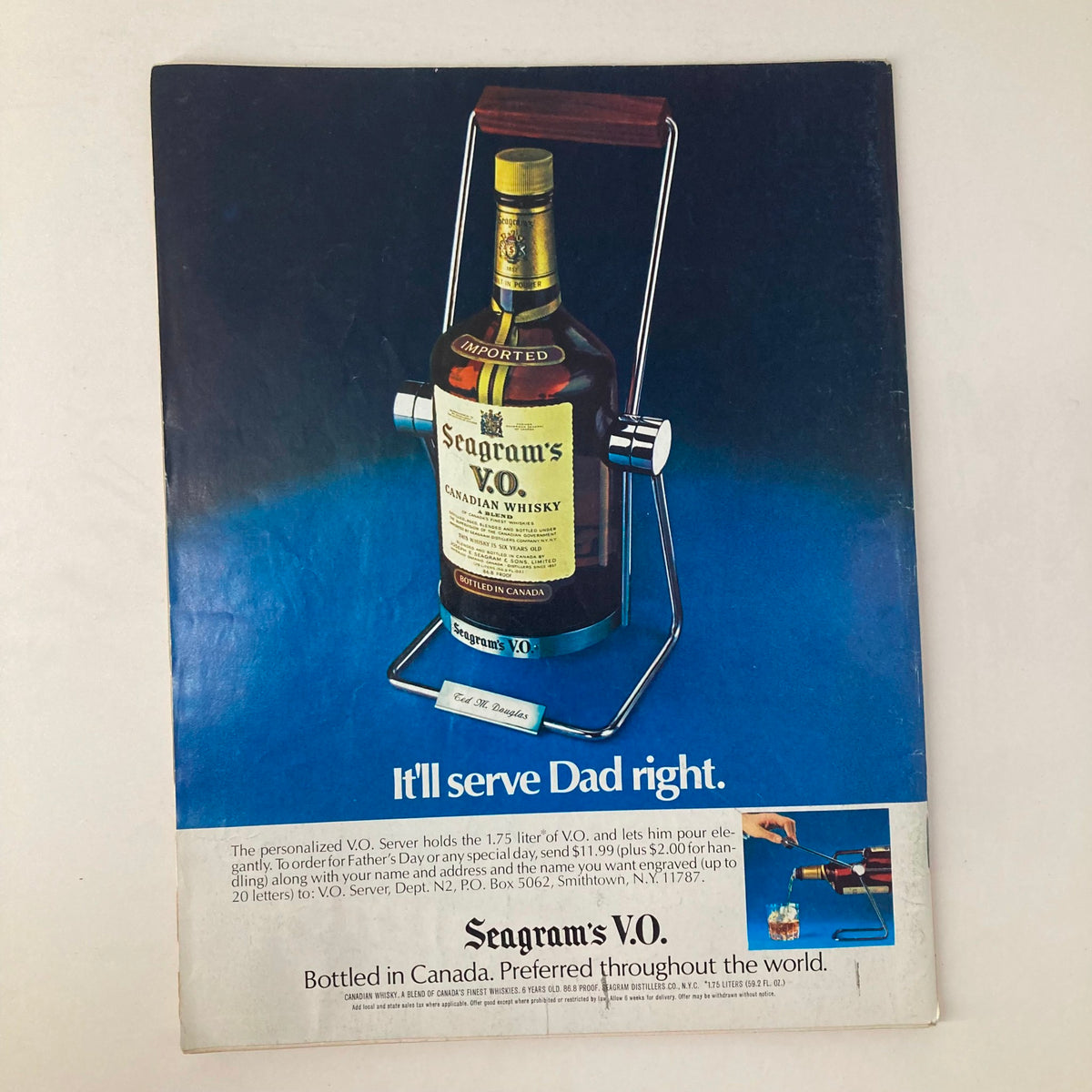 Back cover of VTG Newsweek Magazine May 8 1978 displaying an advertisement for Seagram's V.O. Canadian whisky.