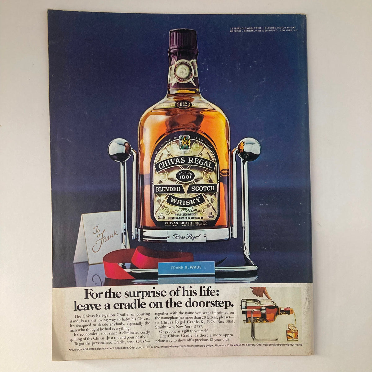 Advertisement in Vintage Newsweek Magazine November 8, 1976, featuring Chivas Regal Blended Scotch Whisky, showcasing 1970s advertising style.