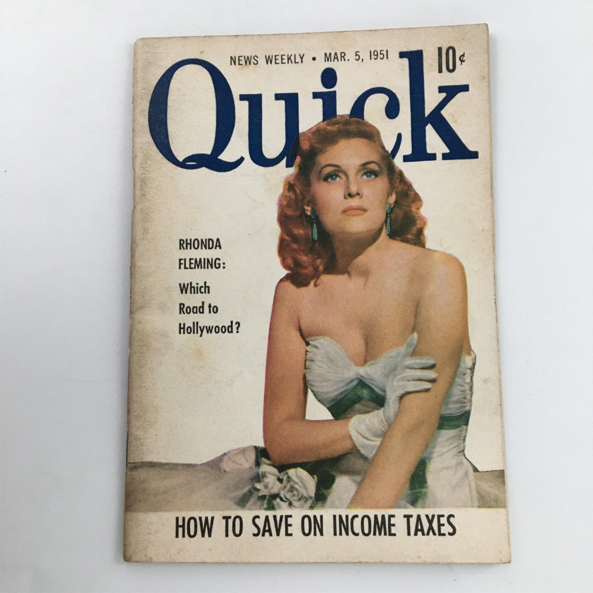 Quick Magazine March 5, 1951 featuring Rhonda Fleming on the cover, showcasing vintage fashion and the glamor of the 1950s.