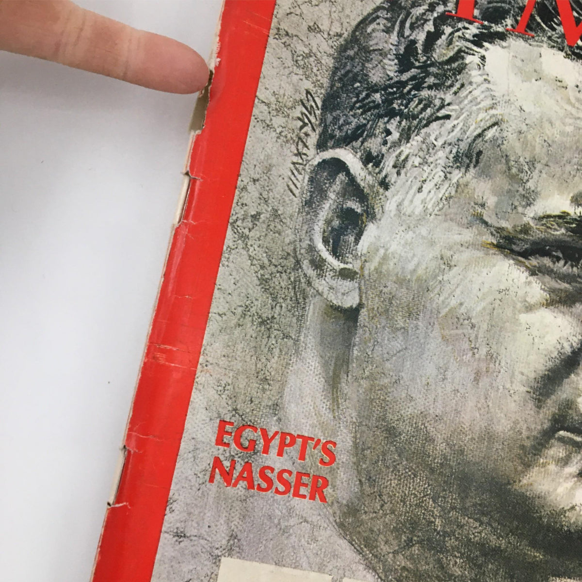 Close-up of the vintage Time Magazine cover from May 16, 1969, featuring Egypt's Nasser and the headline 'Egypt's Nasser', highlighting the political landscape of the Middle East during that era.