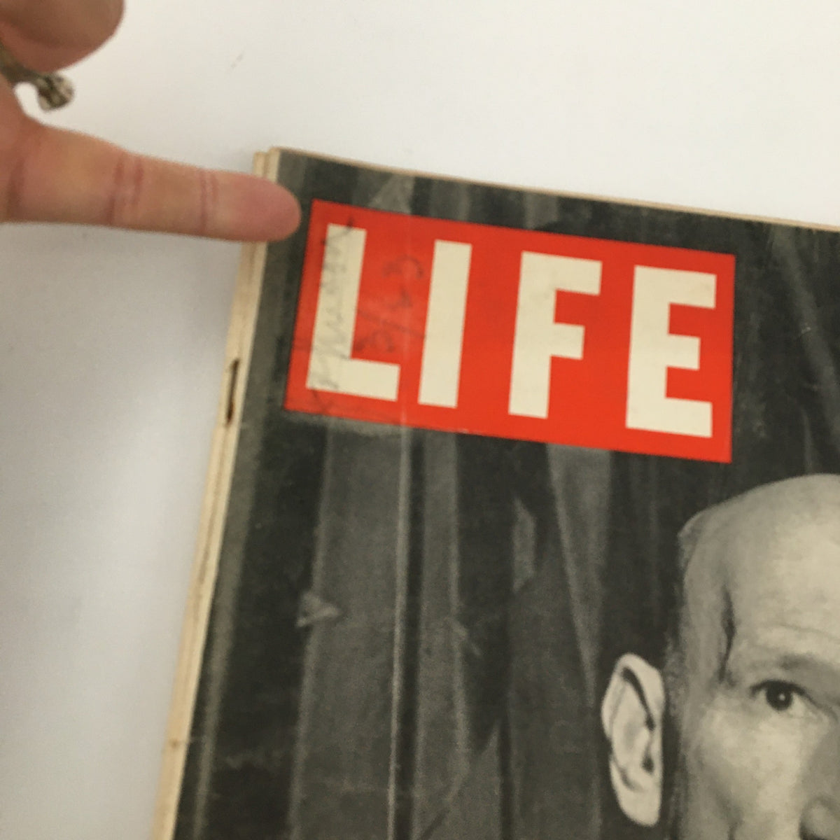Close-up view of the cover of VTG Life Magazine March 12 1945, highlighting the prominent 'LIFE' logo and the image of William Hood Simpson.