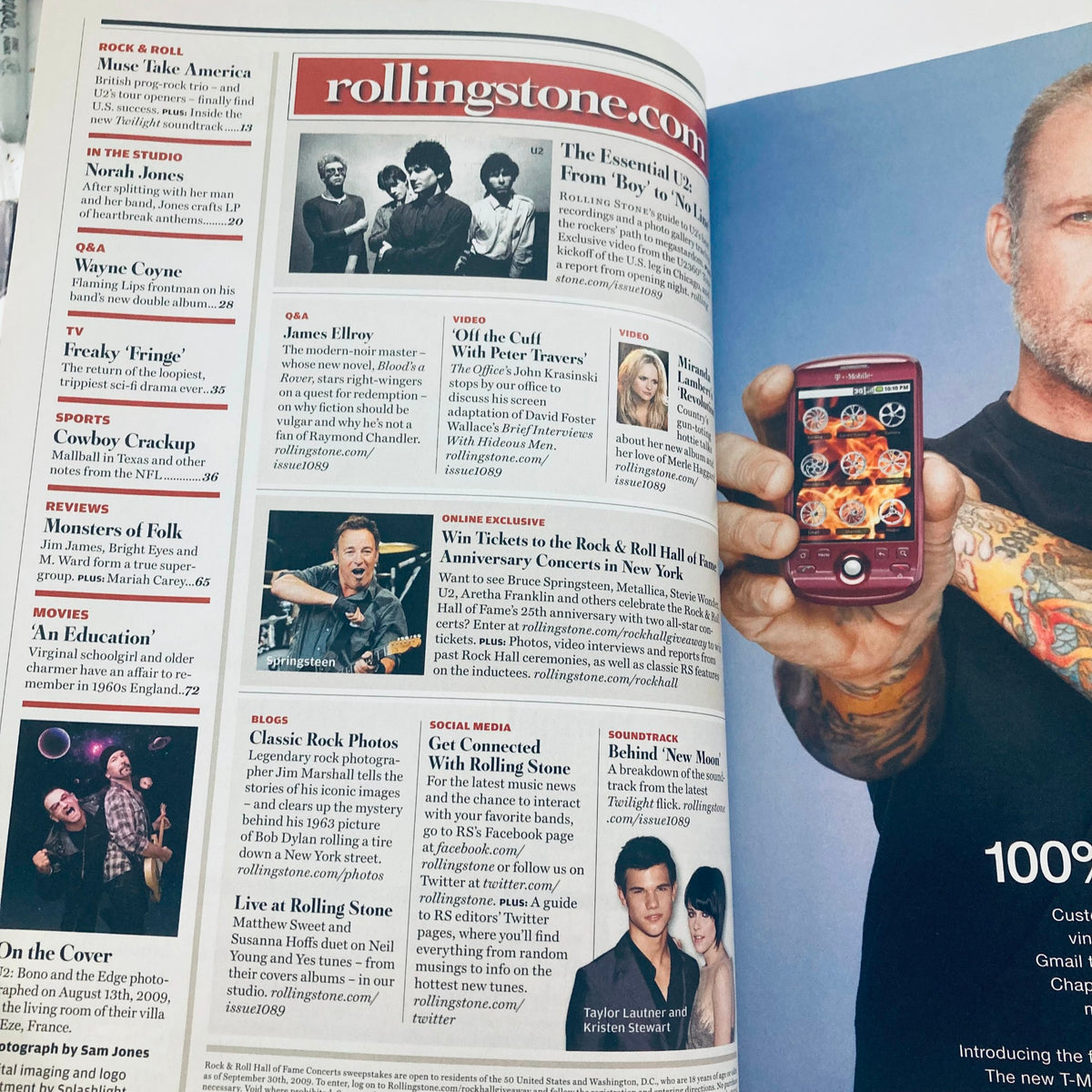 Inside page of Rolling Stone Magazine, October 15, 2009 issue 1089, featuring various articles, including a highlight about music history.