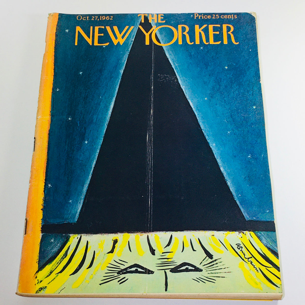Cover of The New Yorker magazine from October 27, 1962, featuring a distinctive artistic design by Abe Birnbaum, showcasing themes of vintage art and culture.