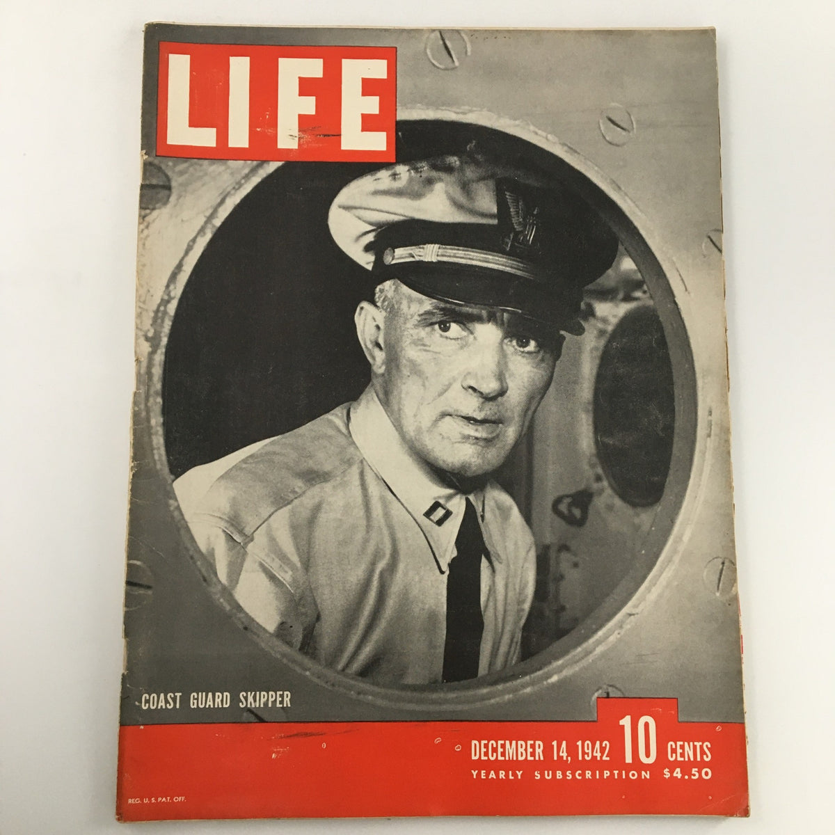 VTG Life Magazine December 14 1942 featuring a Coast Guard Skipper on the cover, showcasing vintage photography and design, perfect for collectors of historical publications.