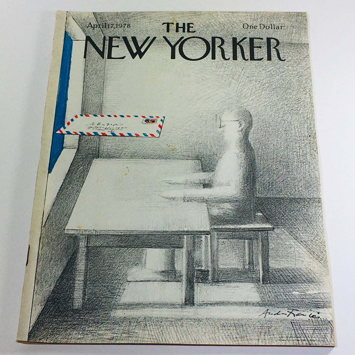 The New Yorker: April 17 1978 Full Magazine featuring a unique theme cover by artist Andre Francois, showcasing a sketched figure at a table, set against a minimalist background.