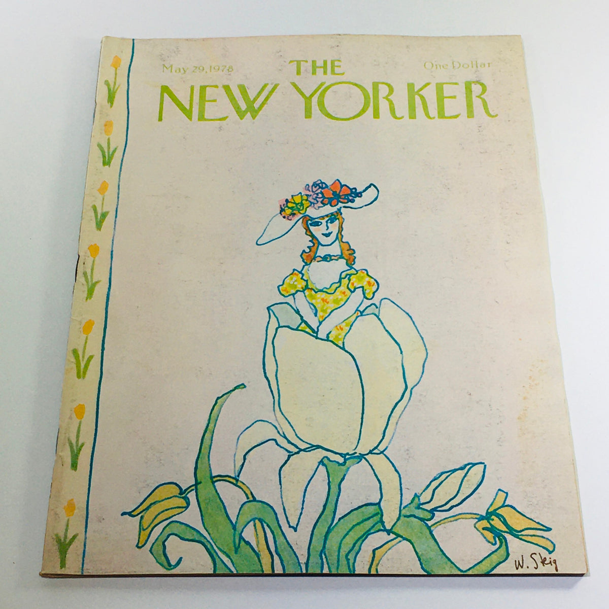 Cover of The New Yorker, May 29, 1978, featuring artwork by William Steig, depicting a woman in a hat surrounded by flowers, showcasing vintage illustration and design aesthetics.