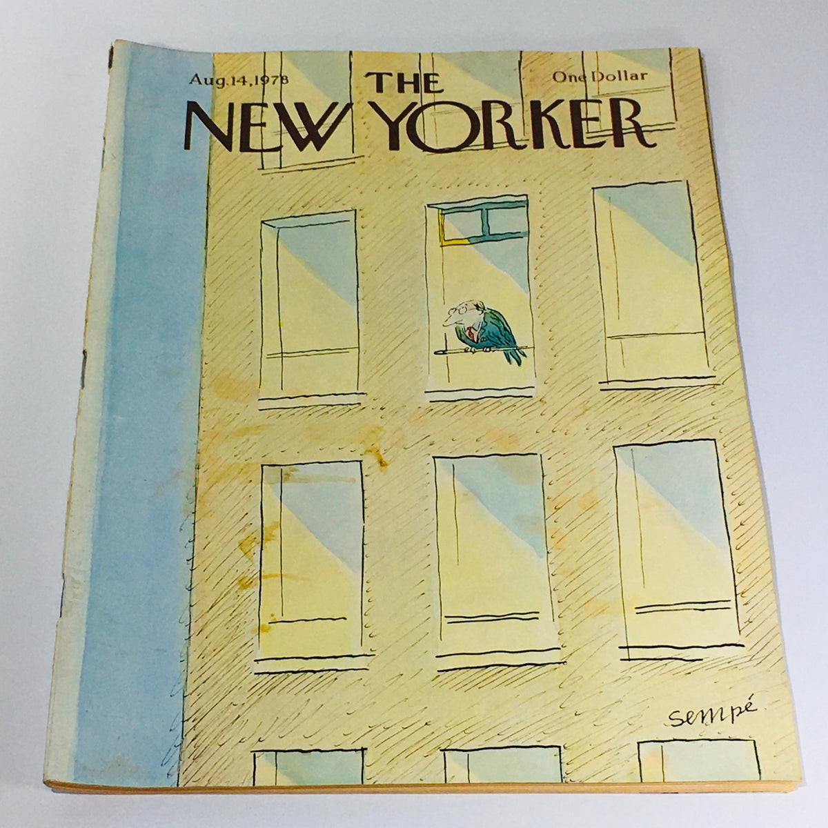 Cover of The New Yorker: August 14 1978 featuring a whimsical illustration by Jean-Jacques Sempe, showcasing a bird on a window sill in an urban setting.
