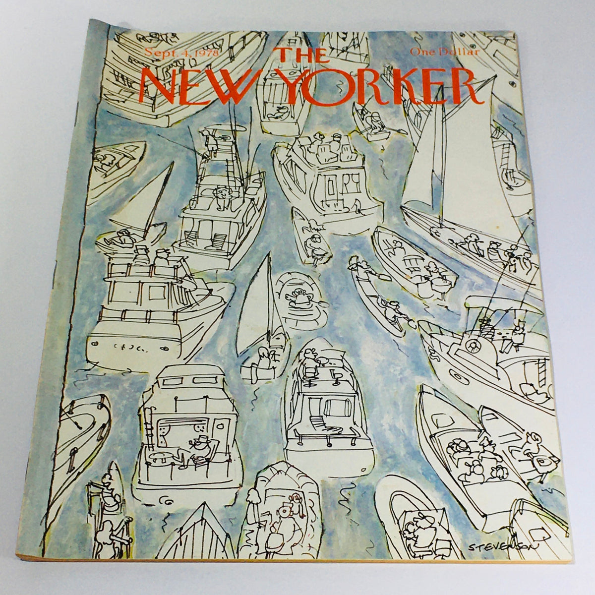 The New Yorker: September 4 1978 Full Magazine cover featuring boats and a coastal scene illustrated by James Stevenson. This vintage magazine showcases iconic illustrations and insightful articles.