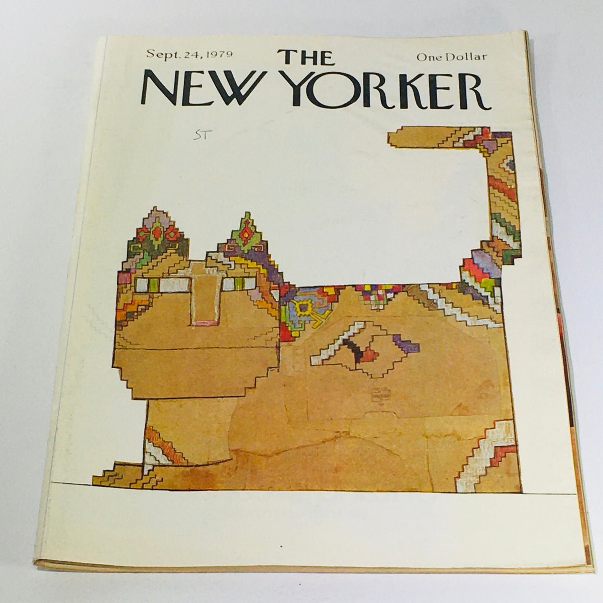 The New Yorker: September 24 1979 Cover featuring a unique artistic cat illustration by Saul Steinberg, showcasing vibrant colors and geometric designs, emblematic of the publication's creative spirit.