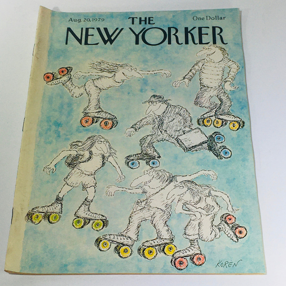The New Yorker: August 20 1979 Full Magazine cover featuring a whimsical illustration by Ed Koren depicting characters on roller skates, showcasing the playful spirit of the 1970s.