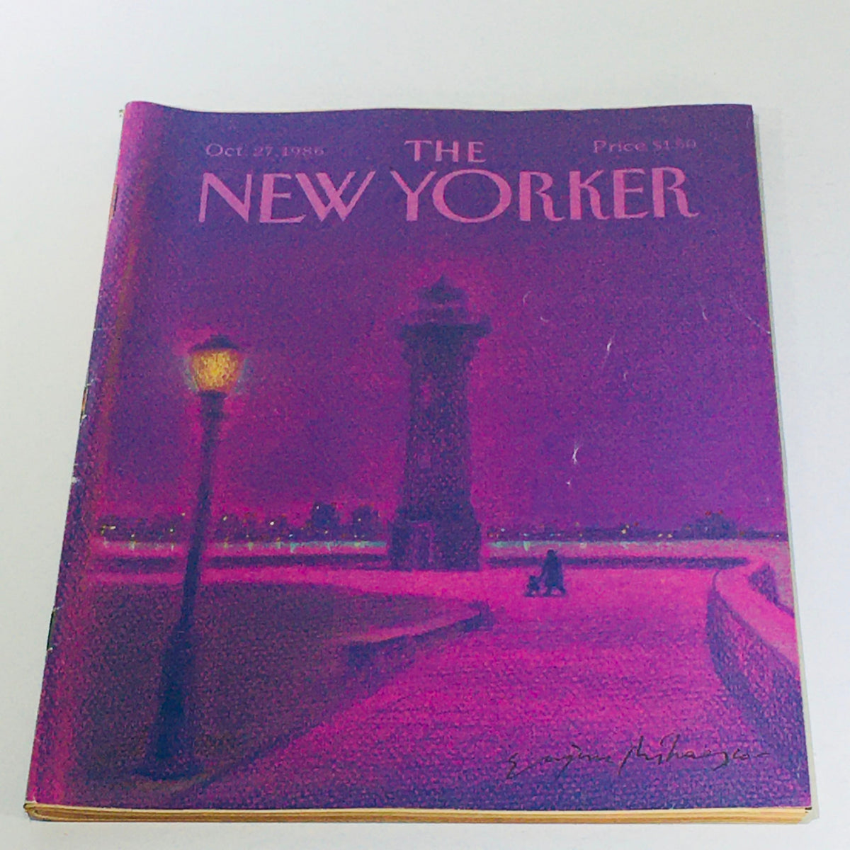 The New Yorker: October 27, 1986 - Full Magazine cover featuring vibrant artwork by Eugene Mihaesco depicting a lighthouse and lamppost at twilight.