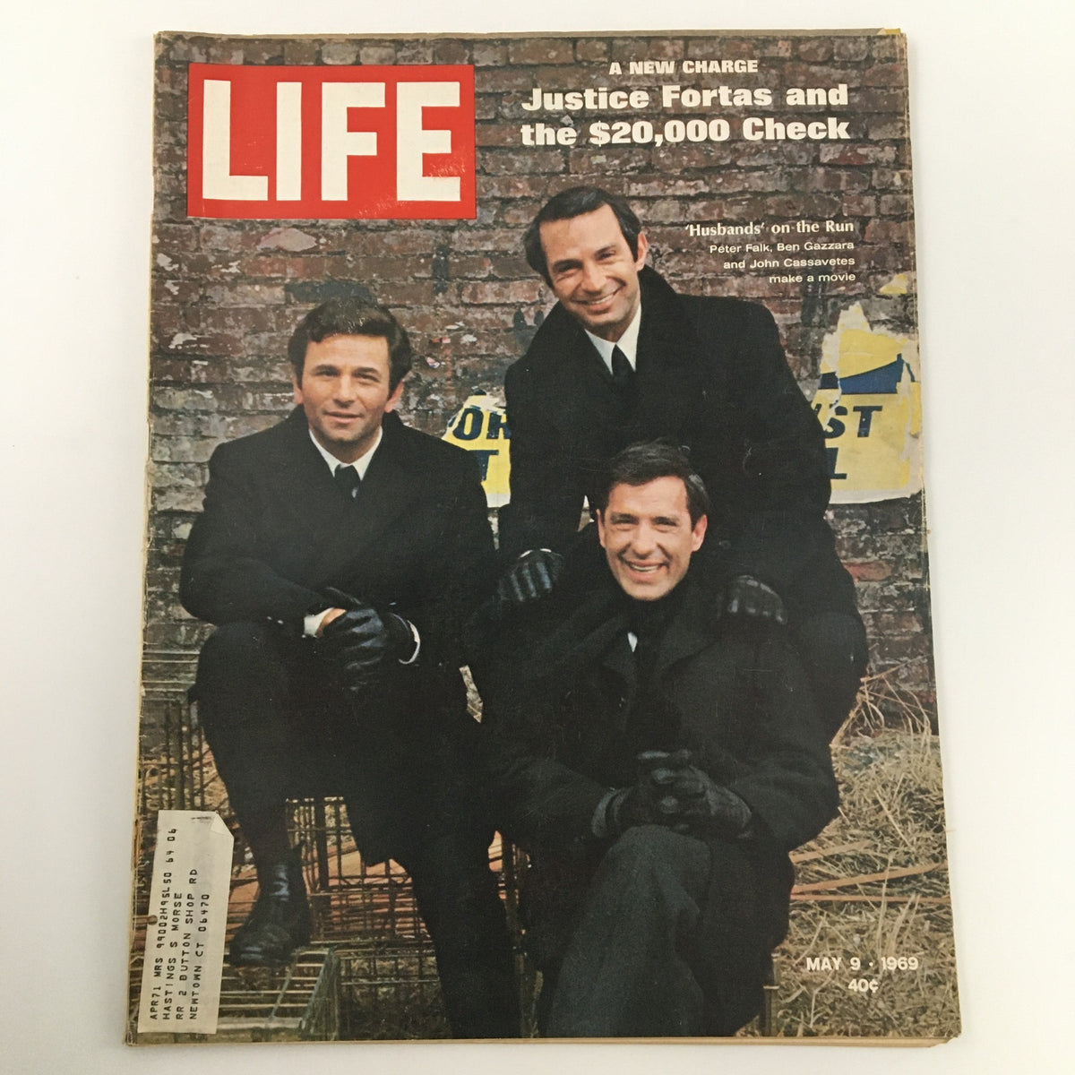 Cover of the vintage Life Magazine from May 9, 1969, featuring actors Peter Falk, Ben Gazzara, and John Cassavetes. This iconic cover showcases 1960s cinema culture, capturing the essence of the era.