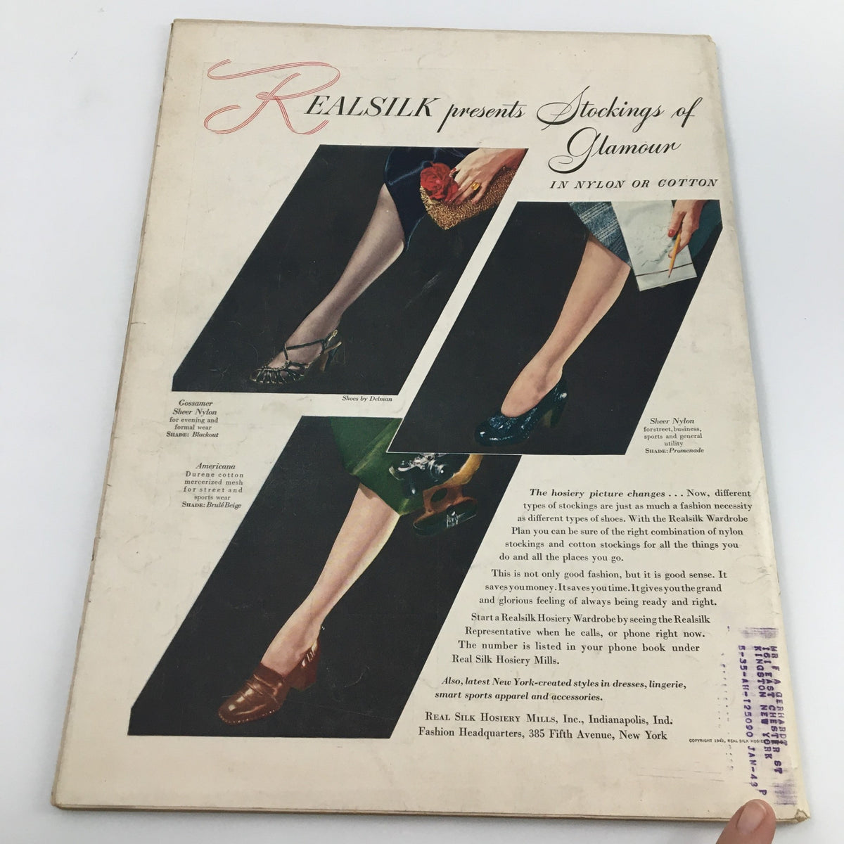 Back cover of VTG Life Magazine February 9, 1942 displaying an advertisement for Realsilk stockings, emphasizing vintage fashion accessories of the early 1940s.