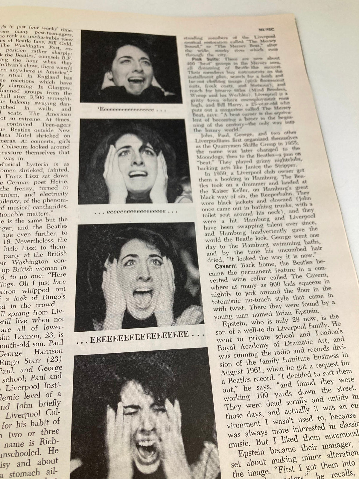 VTG Newsweek Magazine February 24 1964 Bugs About Beatles with an image depicting fans expressing excitement and hysteria during a concert, reflecting the intense admiration for The Beatles in the 1960s.