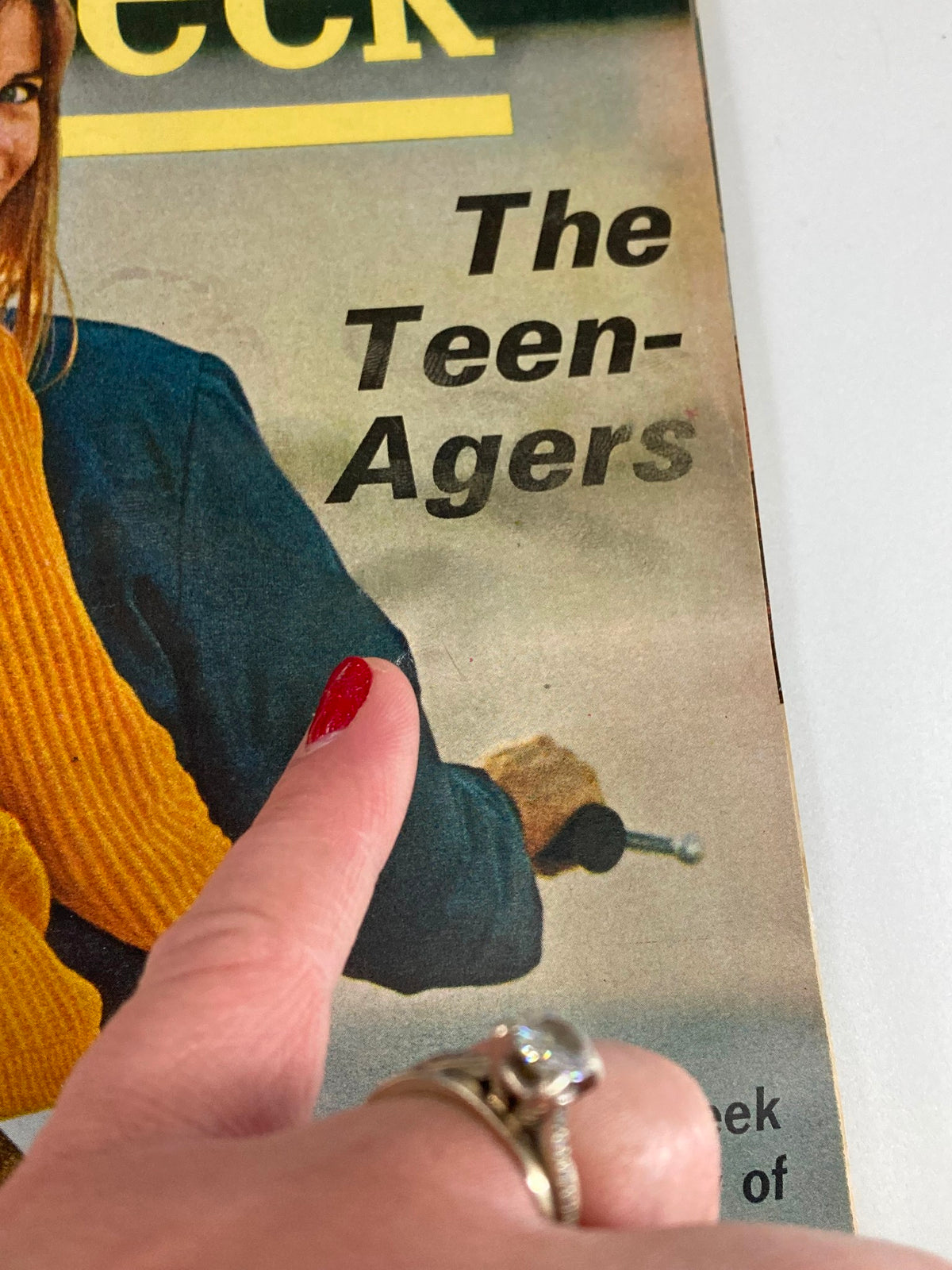 Cover of the VTG Newsweek Magazine dated March 21, 1966, featuring the title 'The Teen-Agers: What They're Really Like,' with a woman's finger pointing at the text.