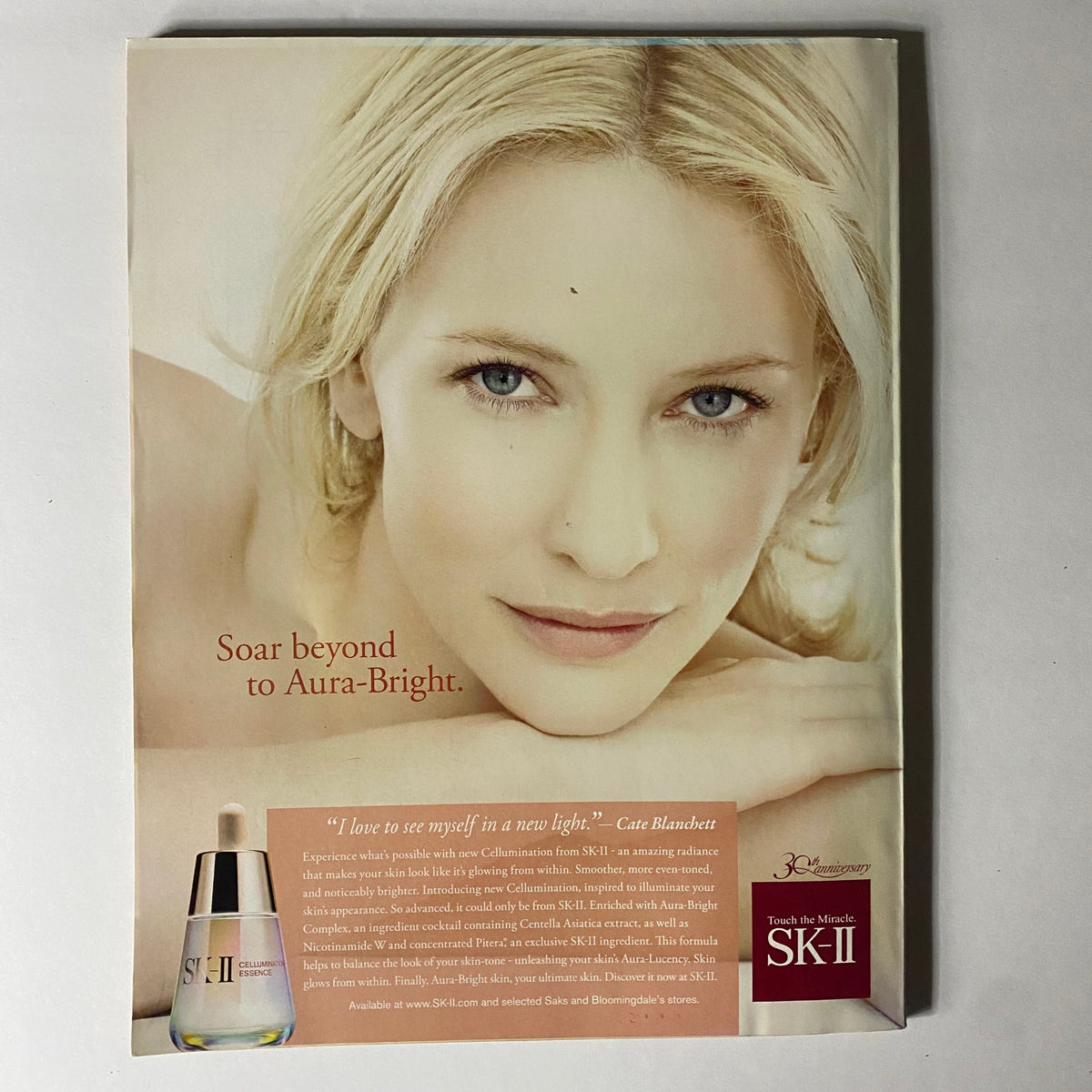Advertisement page in W Magazine April 2010 featuring Cate Blanchett promoting SK-II skincare, adding luxury beauty content to the issue.