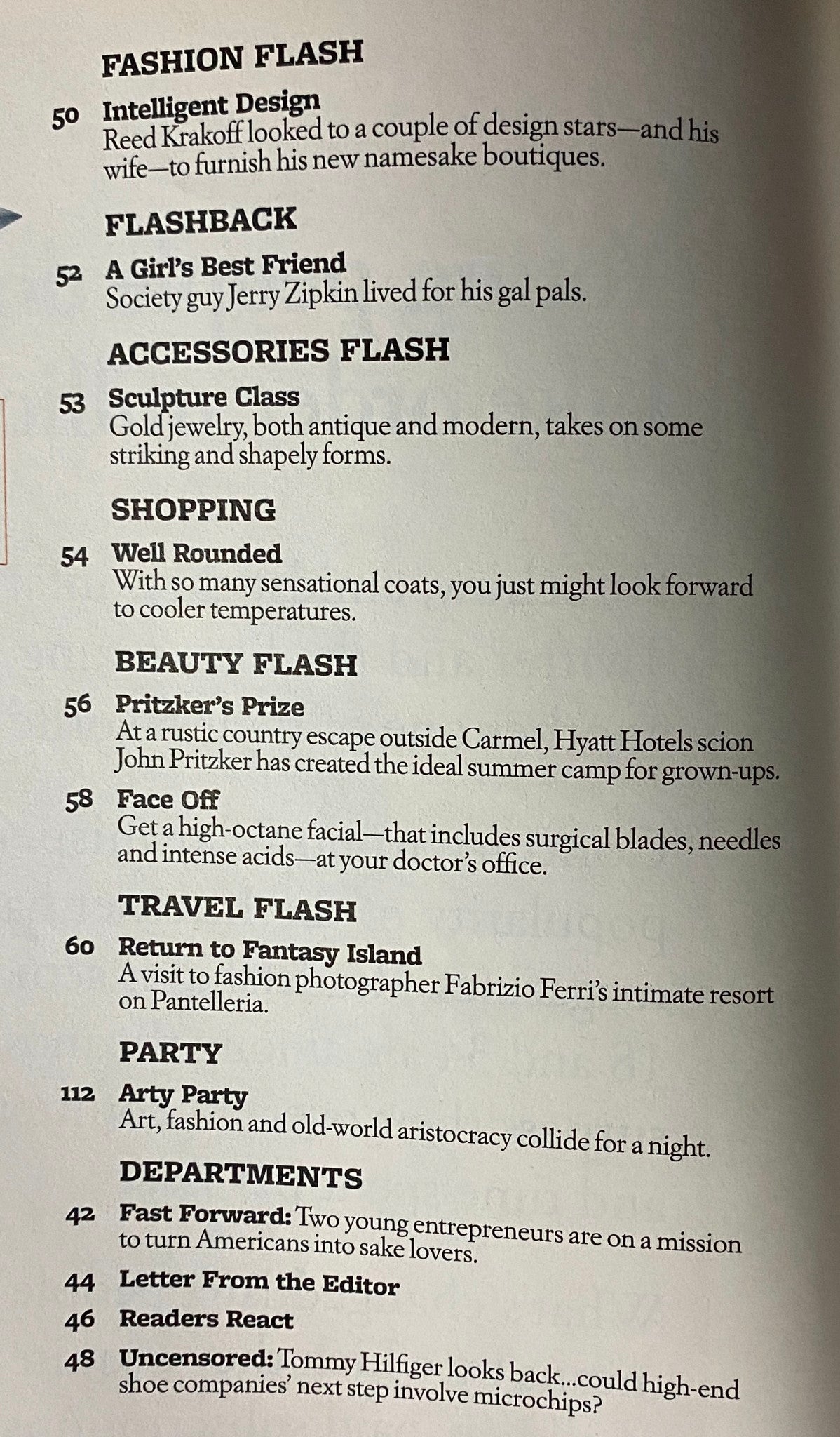 W Magazine August 2010 edition showcasing various fashion and beauty articles, including sections on intelligent design and accessories.