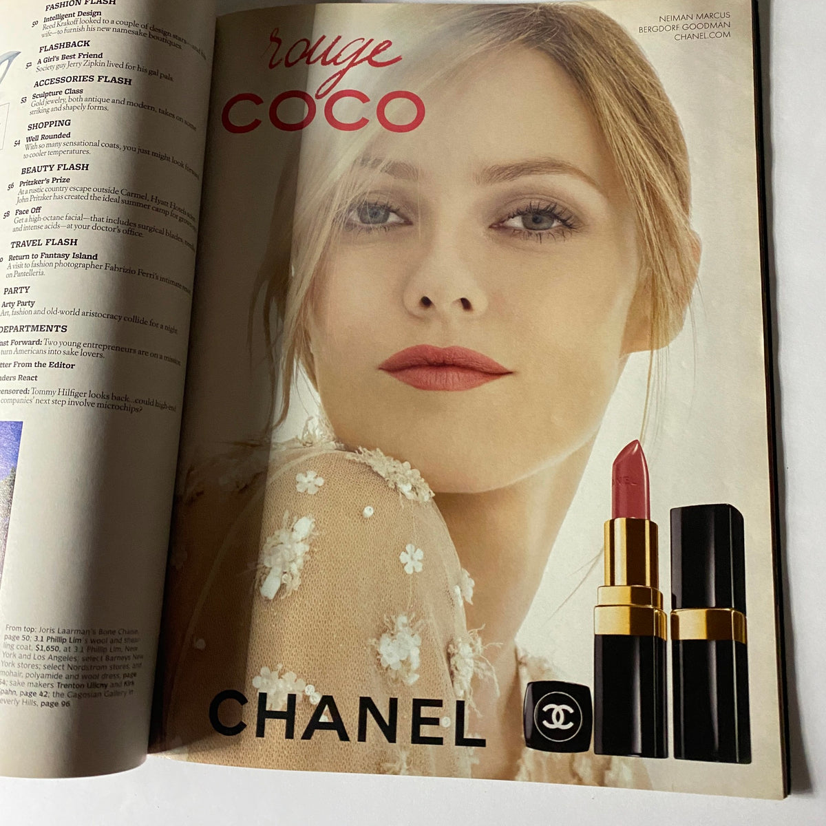 Cover page advertisement for Chanel Rouge Coco featured in W Magazine August 2010, highlighting beauty products.