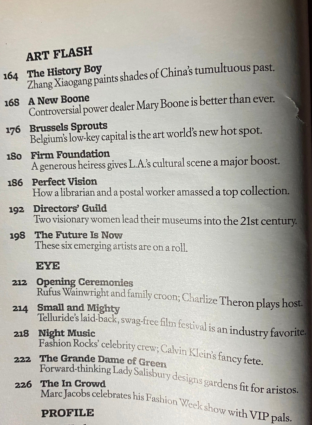 Page from W Magazine November 2008 displaying featured articles, including 'The History Boy' and 'Brussels Sprouts,' emphasizing the magazine's cultural significance.