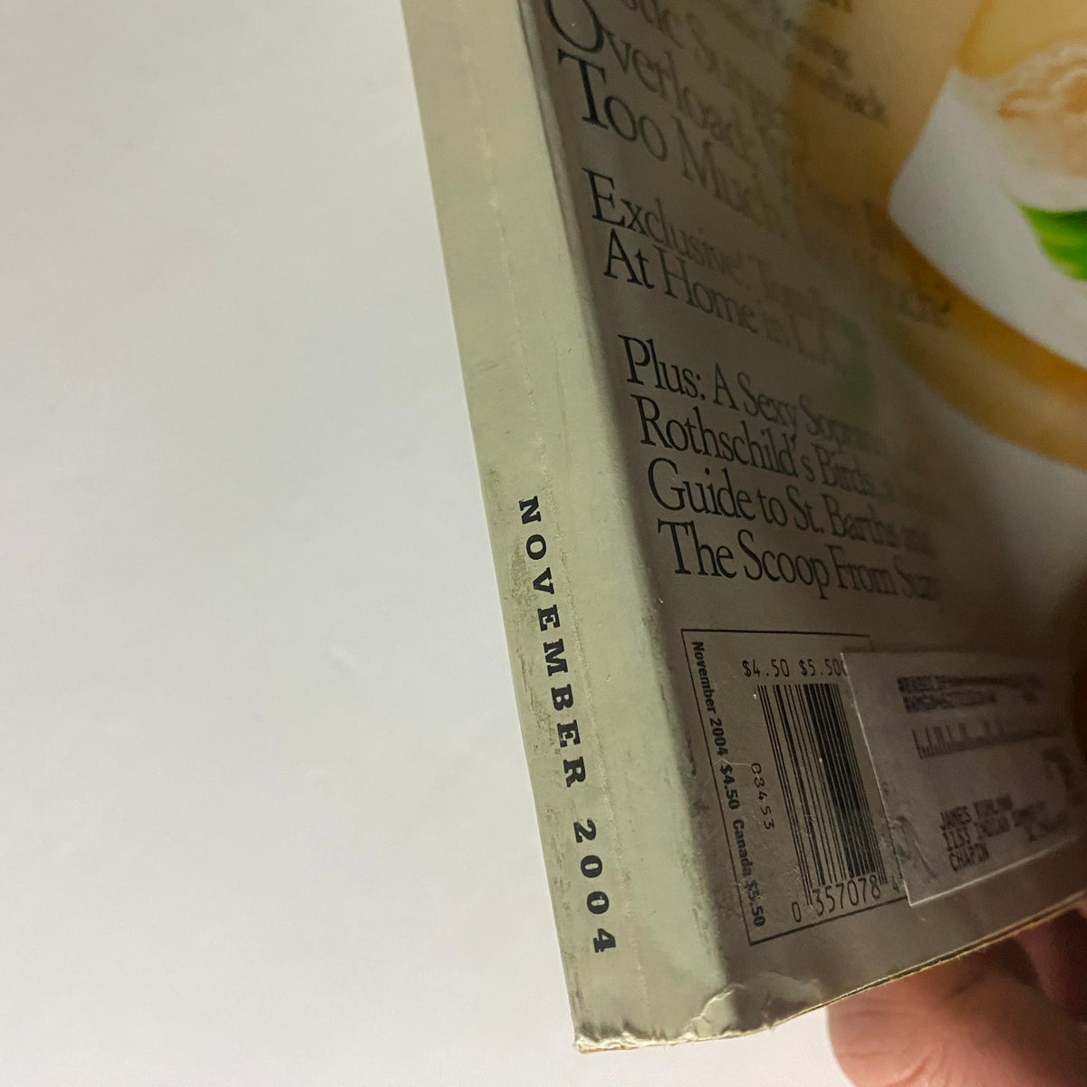 Side view of W Magazine November 2004 displaying the publication date, highlighting its vintage appeal.