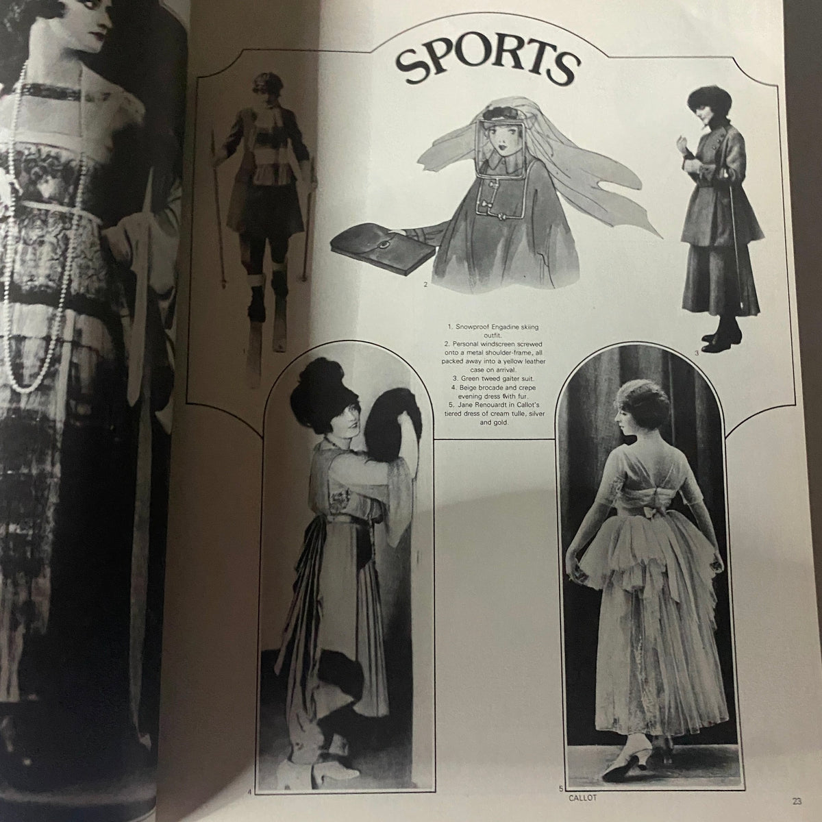 Sport-themed fashion illustrations from 'In Vogue: Sixty Years of Celebrities and Fashion from British Vogue', showcasing early 20th-century athletic wear.