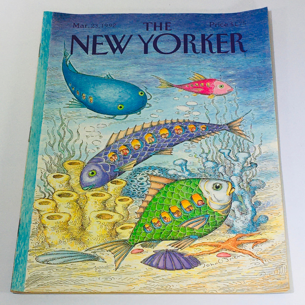 Cover of The New Yorker: March 23, 1992, featuring vibrant illustrations of colorful fish in an underwater scene by John O'Brien.