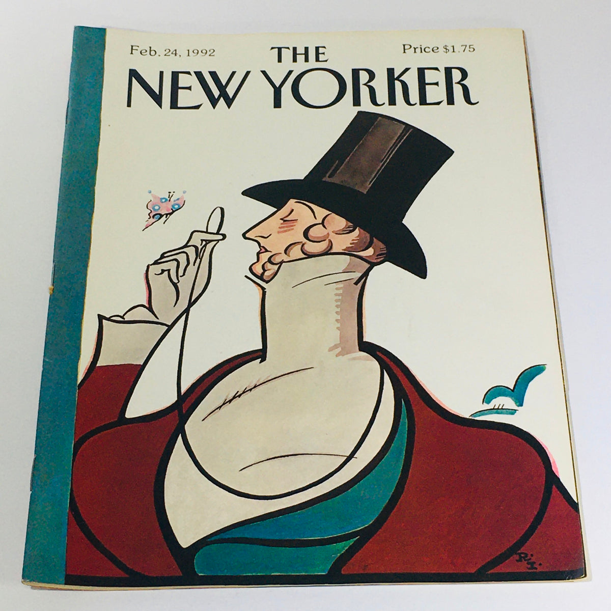 Cover of The New Yorker February 24 1992, featuring a vibrant illustration by Arnie Levin depicting a man in a top hat, elegantly dressed, and holding a spoon.